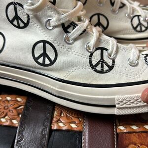 EUC Converse Peace Sign Black White Chucks Unisex Mens 11 Women 13